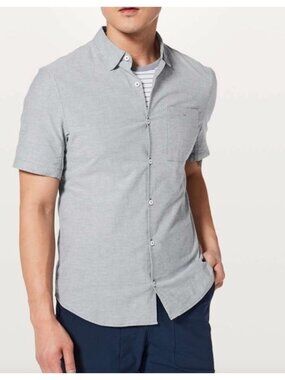 Lululemon All Town Short Sleeve Button Down Mach Blue / White Size S